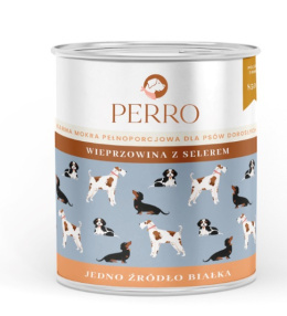 PERRO Karma mokra Wieprzowina z selerem - monobiałkowa formuła dla psów dorosłych 850g