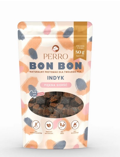 PERRO BON BON Indyk – piękna sierść Przysmaki z dodatkiem funkcyjnym 80g